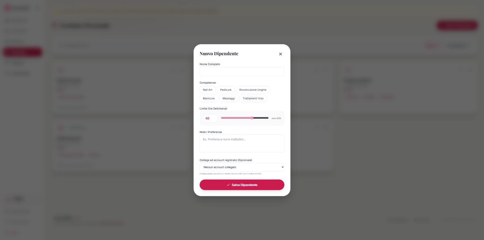 Componente modale del design system, creazione nuovo dipendente